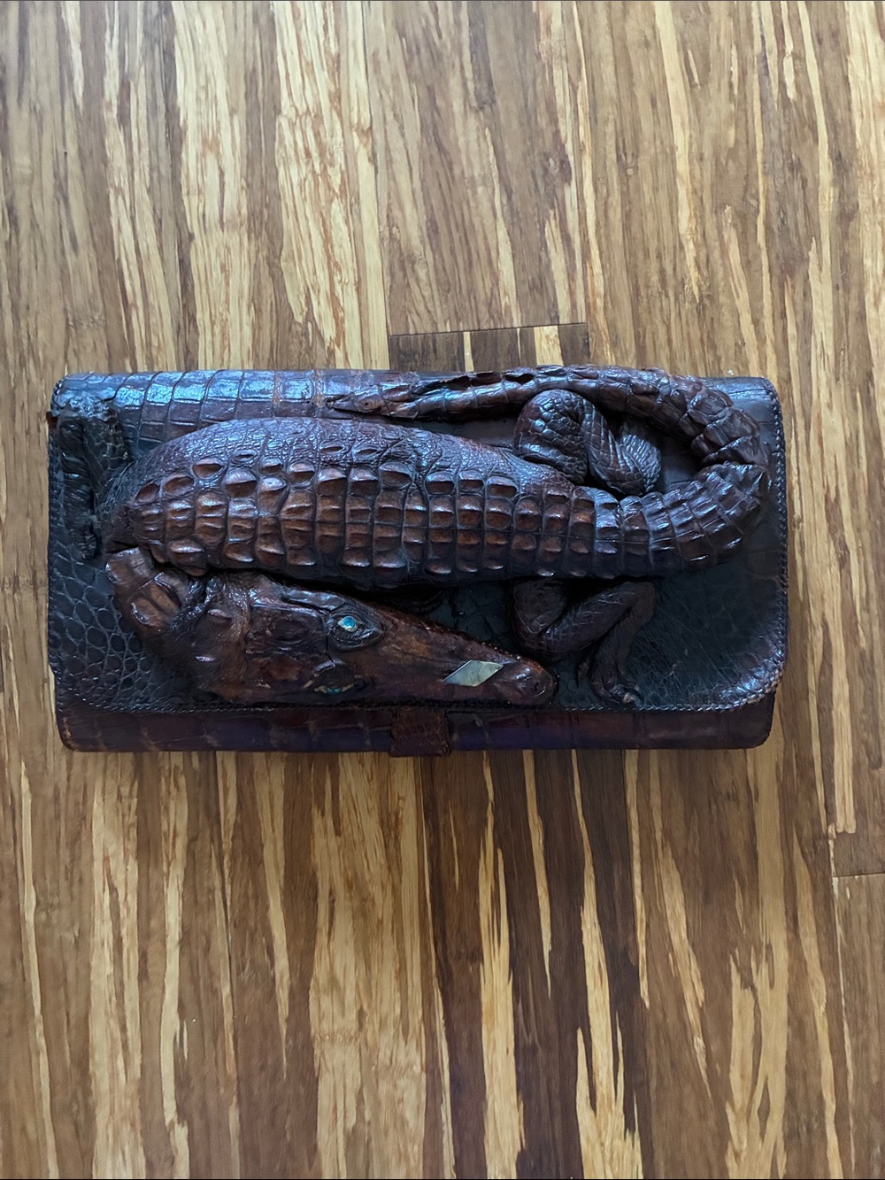 Handcrafted Dark Brown Alligator Embossed Clutch Wallet